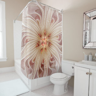 Rideaux De Douche Abstrait Moderne Peach Pastel Flower Fractal Art