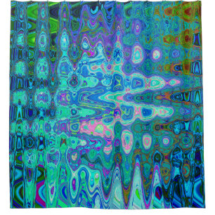 Rideaux De Douche Abstrait Mosaïque Rétro Bleu Ondulé Coloré