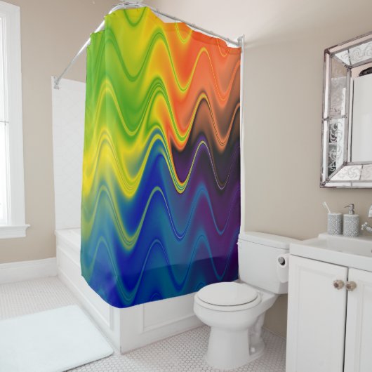 Rideaux De Douche Abstrait Multicolore Ondulé (En situation)