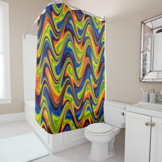 Rideaux De Douche Abstrait Multicolore Ondulé (En situation)