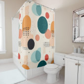 Rideaux De Douche Abstrait pastel beige orange rouge vert points (En situation)