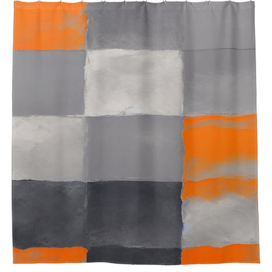 Rideaux De Douche Abstrait Plaid gris orange (Devant)