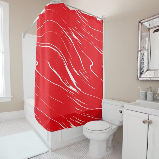 Rideaux De Douche Abstrait rouge et blanc (En situation)