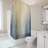 Rideaux De Douche Abstrait Rustique Bleu Marron Jaune Rayure (En situation)