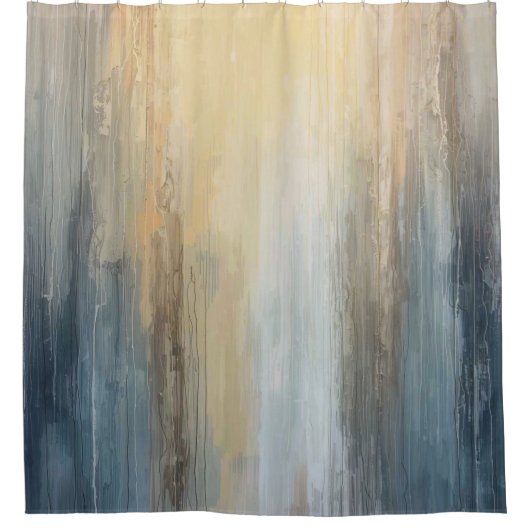 Rideaux De Douche Abstrait Rustique Bleu Marron Jaune Rayure (Devant)