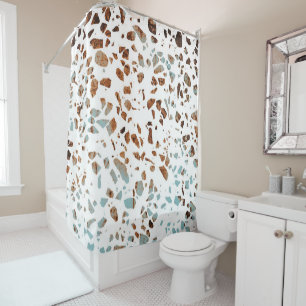 Rideaux De Douche Abstrait Terrazzo Mosaic rouille Brown & Motif ble