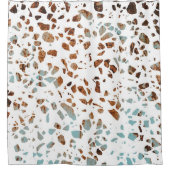 Rideaux De Douche Abstrait Terrazzo Mosaic rouille Brown & Motif ble (Devant)