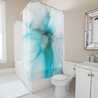 Rideaux De Douche Abstrait Turquoise, Smokey et Faux Gold