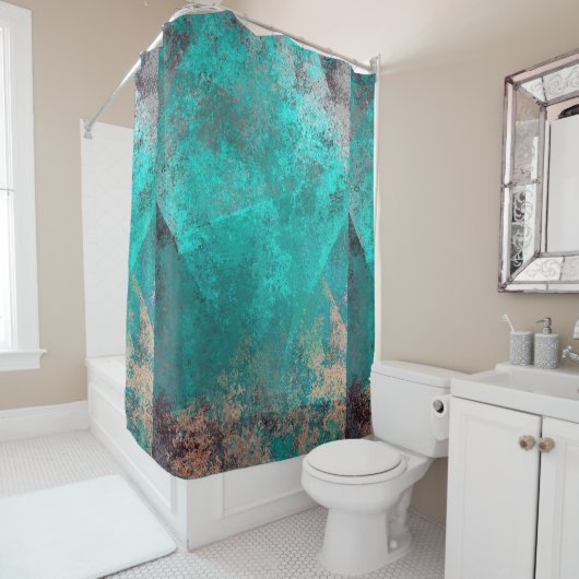 Rideaux De Douche abstrait turquoise turquoise grunge arrière - plan (En situation)