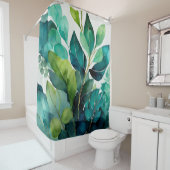 Rideaux De Douche Abstrait Turquoise, Vert, Émeraude, Botanique (En situation)