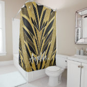 Rideaux De Douche Abstrait Zigzag Chevron Black and Gold Custom (En situation)