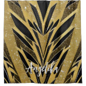 Rideaux De Douche Abstrait Zigzag Chevron Black and Gold Custom (Devant)