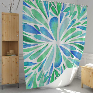 Rideaux De Douche Abstraite aquarelle florale éclate aqua et bleu