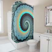 Rideaux De Douche Abstraite spirale d'art fractal bleu turquoise ora (En situation)