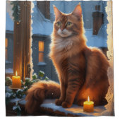 Rideaux De Douche Abyssinian Cat With Christmas Lights Holiday (Devant)