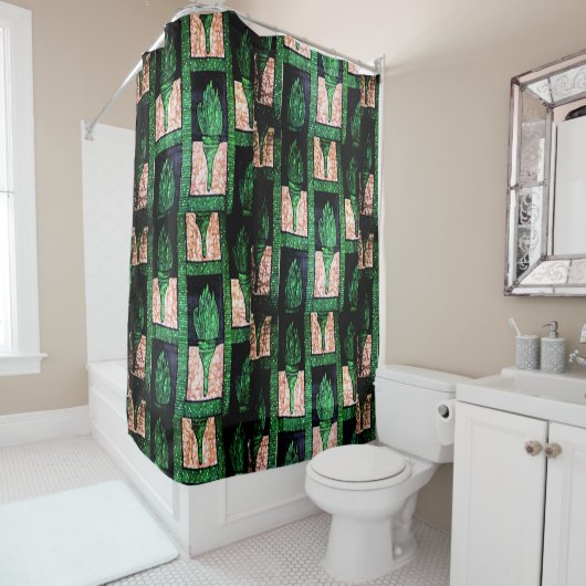 Rideaux De Douche Accent de bain tribal vert et or (En situation)