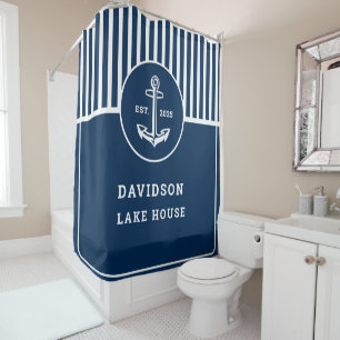 Rideaux De Douche Accueil bleu marine personnalisé avec Ancho