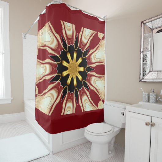 Rideaux De Douche Achempong : Starburst | Luxe Deep Crimson & Or (En situation)