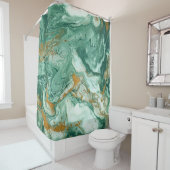Rideaux De Douche Acrylique vert doré : art de la texture marbré. (En situation)