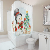 Rideaux De Douche Adables Bunnies Et Arbre De Snowman Noël (En situation)