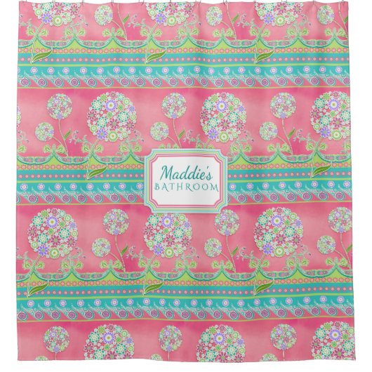 Rideaux De Douche Ado floral BOHO Chic Hot Pink (Devant)