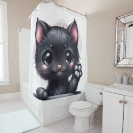 Rideaux De Douche Adorable Kawaii Chat noir