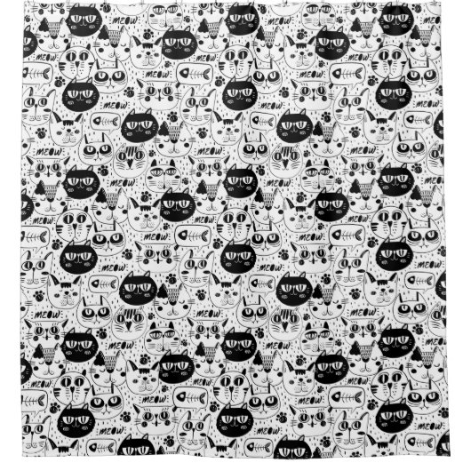 Rideaux De Douche Adorable Motif de chats Doodle (Devant)
