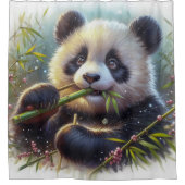 Rideaux De Douche Adorable Ours De Panda Mangeant Bambou (Devant)