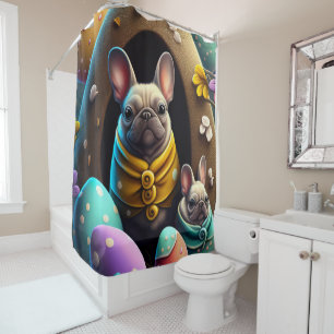 Rideaux De Douche Adorable Pug avec des œufs de Pâques Un thème fest