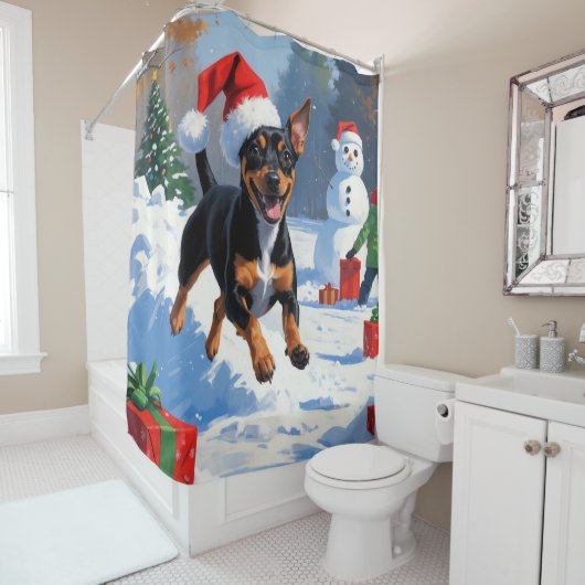 Rideaux De Douche Affenpinscher Festive de Noël Scène de neige (En situation)