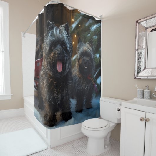 Rideaux De Douche Affenpinscher Snowy Sleigh Ride Décor de Noël (En situation)