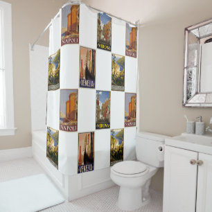 Rideaux De Douche Affiche des villes vintages de collage rétro en I