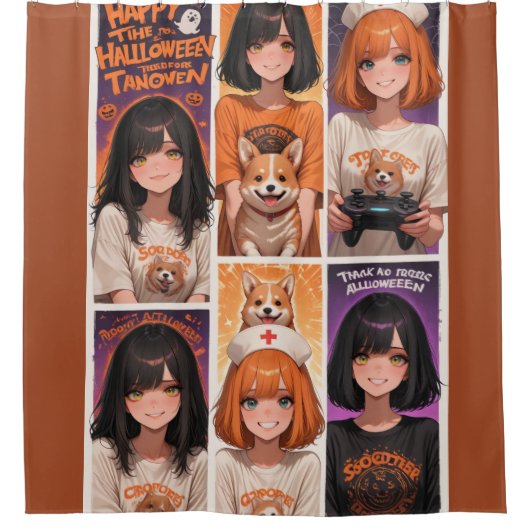 Rideaux De Douche Affiche d'Halloween pour fille de jeu d'animation (Devant)