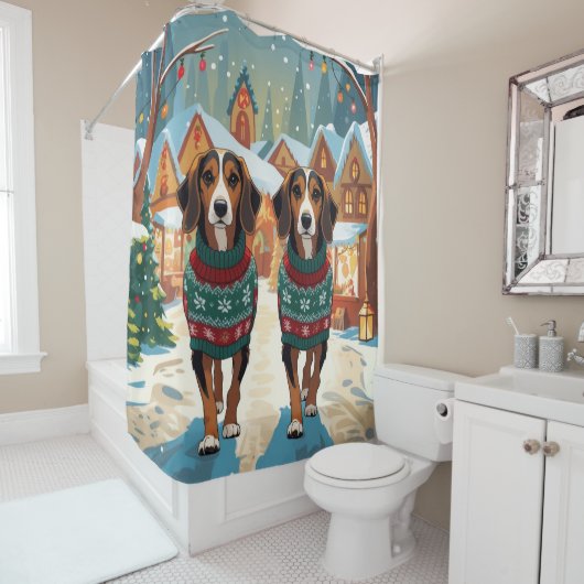 Rideaux De Douche Afghan Hound Dogs Christmas Snow Holiday (En situation)