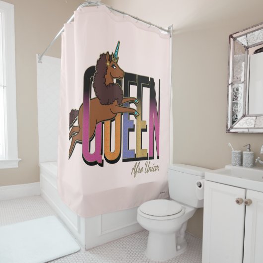 Rideaux De Douche Afro Unicorn Queen Design (En situation)