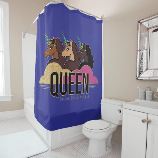 Rideaux De Douche Afro Unicorn Queen Trio Design (En situation)