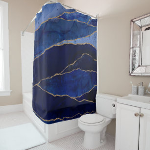 Rideaux De Douche Agate Bleu et Or Glamour Moderne Minimaliste