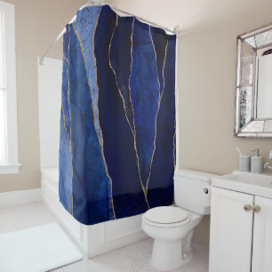 Rideaux De Douche Agate Bleu et Or Moderne Glamour Minimaliste