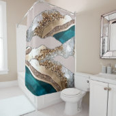 Rideaux De Douche Agate Turquoise Blue Gold Parties scintillant Marb (En situation)