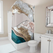 Rideaux De Douche Agate Turquoise Blue Gold Parties scintillant Marb (En situation)