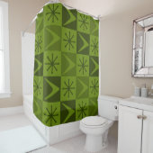 Rideaux De Douche Âge atomique À damiers Boomerangs Olive (En situation)