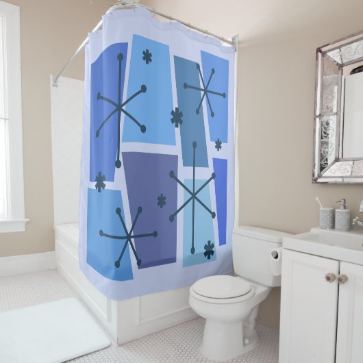 Rideaux De Douche Age atomique Pop Art bleu (En situation)