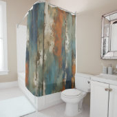 Rideaux De Douche Agritourisme rustique Turquoise orange beige (En situation)