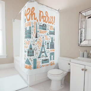 Rideaux De Douche Ah, Paris ! typographie de ville de  