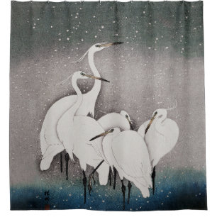 Rideaux De Douche Aigrettes japonaises Grues Koson Neige d'hiver