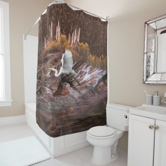 Rideaux De Douche Aiguille blanche LE LAC EST VIE (En situation)