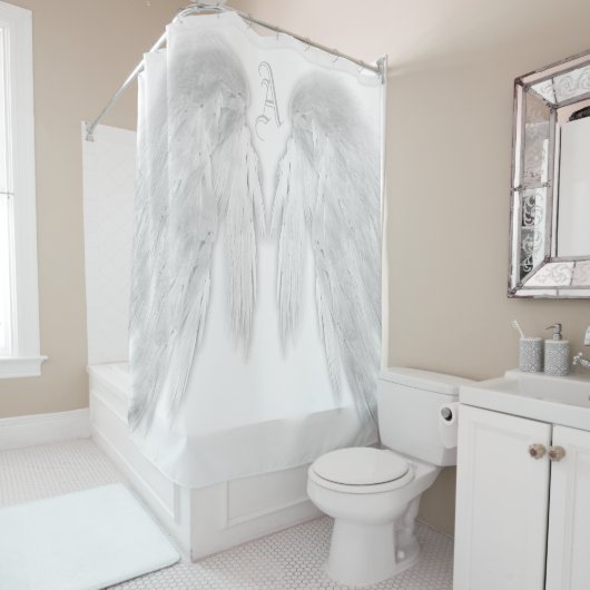 Rideaux De Douche AILES D'ANGE Monogramme Blanc (En situation)
