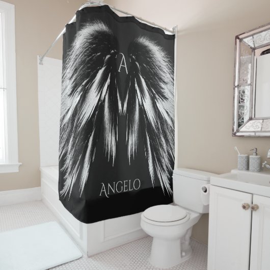 Rideaux De Douche AILES D'ANGE Monogramme Gris Noir (En situation)