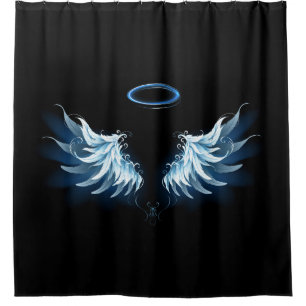Rideaux De Douche Ailes d'angle brillant bleu sur arrière - plan noi