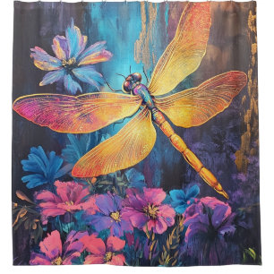 Rideaux De Douche Ailes de libellules et fleurs colorées complexes